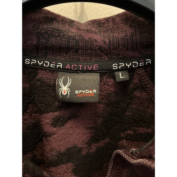 Spyder Active Shirt Womens Large Performance 1/4 Zip Long Sleeve Burgundy Camo - Picture 2 of 7